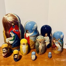Matryoshka Nesting Dolls Life of Jesus Christ Nativity 10 Pcs Russian Signed VTG