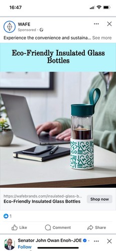WAFE Thermo Travel Coffee Mug Cup Thermal Glass Vacuum flask with 360 degree lid - Picture 2 of 8