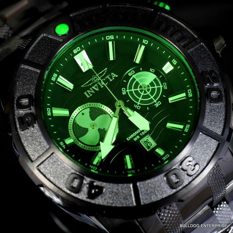 Invicta Coalition Forces Sonar Radar Black Stainless Steel Green 