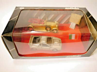 SET: Lancia 037 Silber + Fiat 525 N vergoldet 24K gold plated, Solido 1:32 boxed