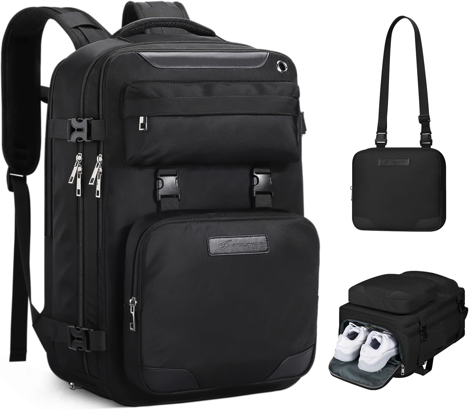 35L Weatherproof Travel Backpack Fits 17-Inch Laptop & Detachable Daypack in Black