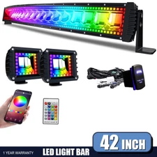 40inch RGB Halo Multi Color Chasing Curved LED Work Light Bar Combo App & Remote