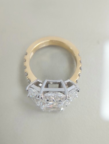 Diamond Gold Ring VS1 F Radiant 7 Ct Lab Grown IGI Certified TWO Tones Ring - Picture 11 of 11
