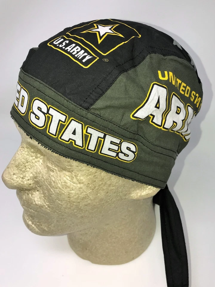 US Army Military Doo Rag Head Wrap Skull Cap Durag Sweatband Combat Stars Black - Image 4 of 4