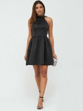 Very Organza Bow Back Mini Skater Prom Dress Satin - Black UK 10