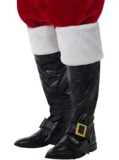 Santa Boot Covers Adult Black with White Fur Tops Festive Accessory