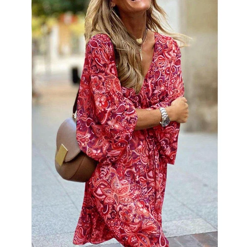 Mujeres Boho Cuello en V Floral Maxi Vestido Damas Verano Playa Solero Vestido Asiático talla - Imagen 10 de 14