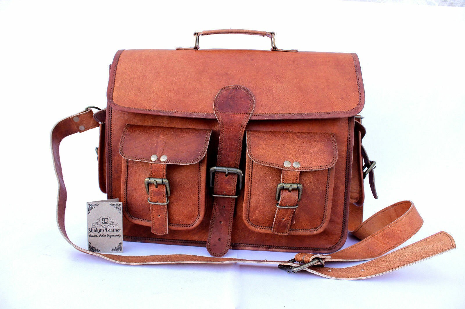 New Goat Laptop Brown Messenger Shoulder Vintage Briefcase Leather Bag