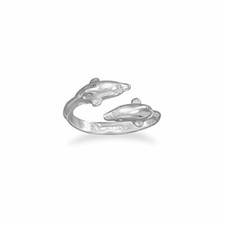 Dolphin Ring Adjustable Wrap Small Size Sterling Silver
