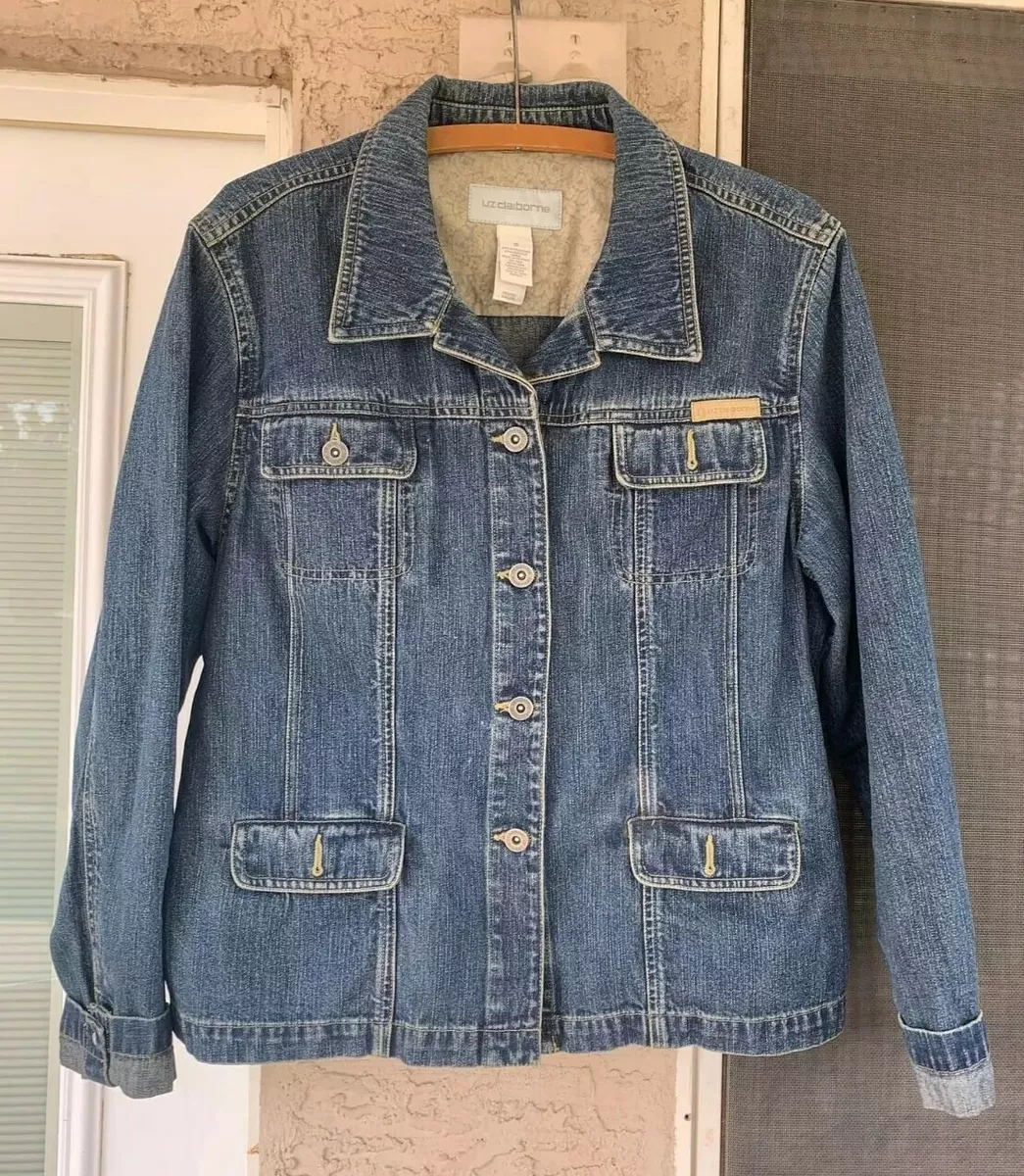 Liz Claiborne Jean Jacket Women Size 16 Blue Denim Button Up Flaw Read