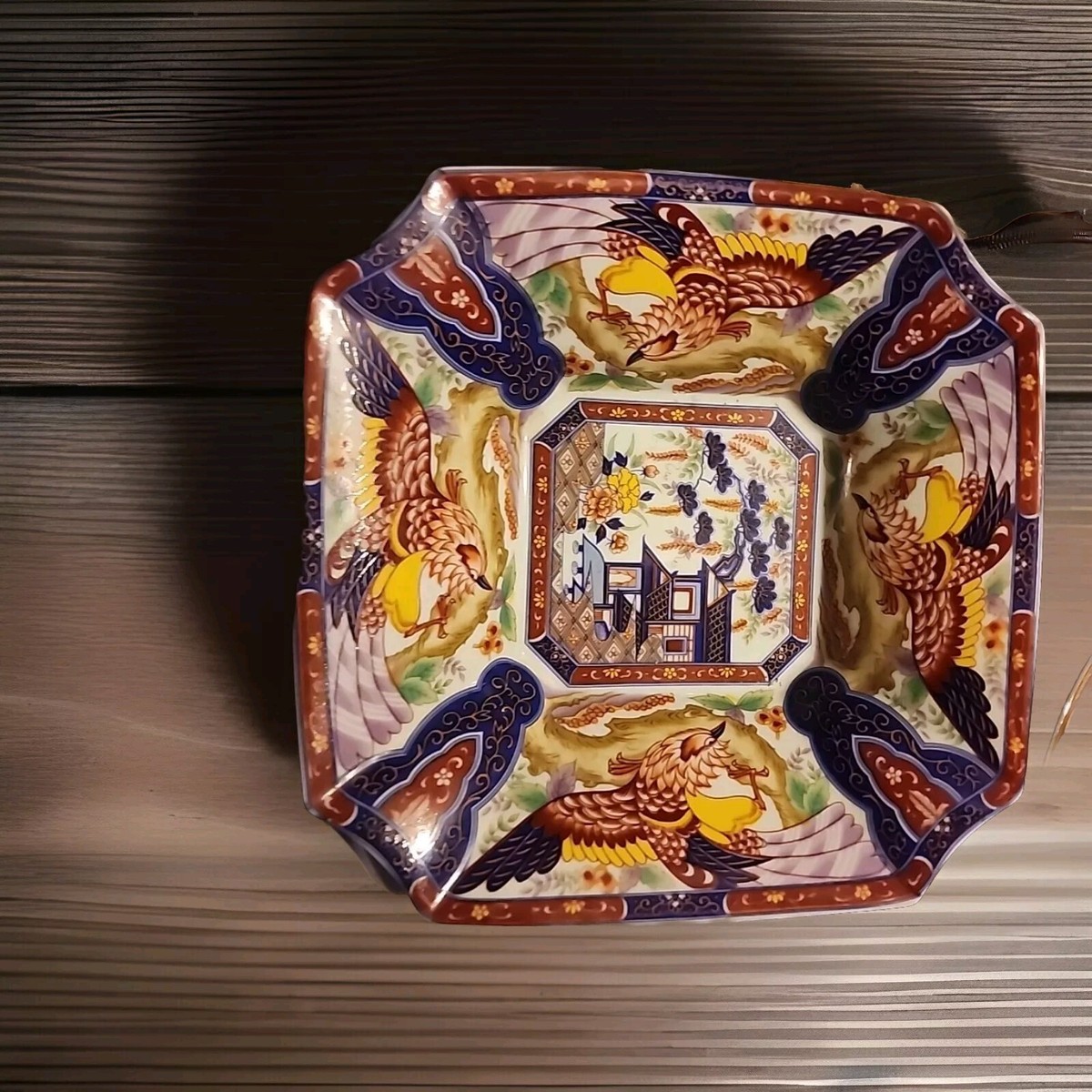 Ornate Bowl Hand Painted Made In Japan Flowers & Blue Bird Of