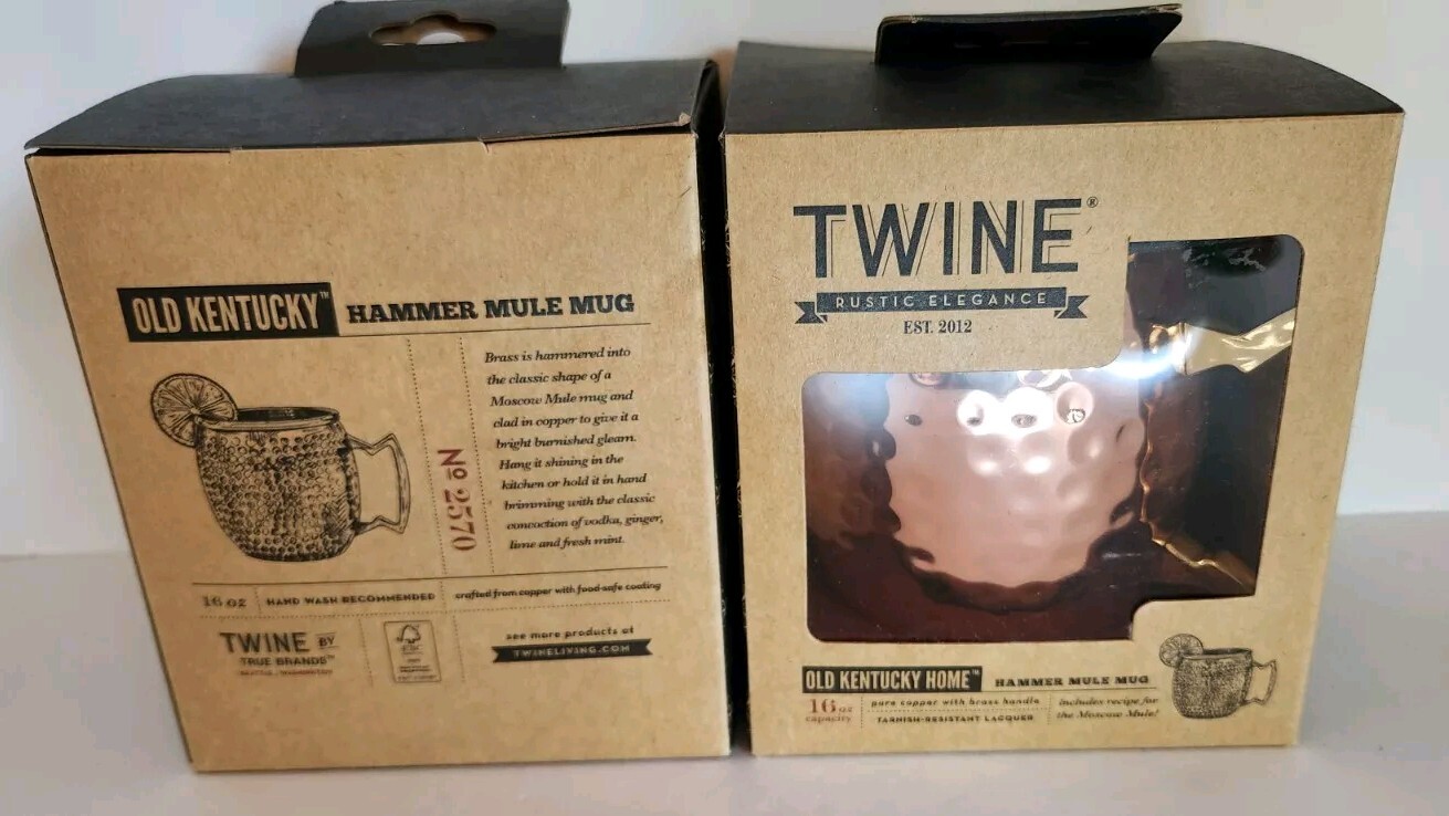 (2) TWINE Old Kentucky Home 16 oz. Copper Brass Steel Hammer Mule Mug Cup NEW