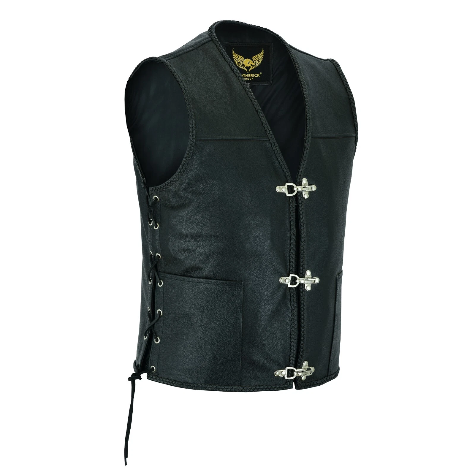 Mens Real Leather Fish Hook Waistcoat/Vest - Side Lace - AUS Stock