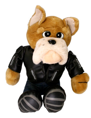 Vintage Biker Tan Bulldog 10'' Plush Stuffed Animal Leather Jacket