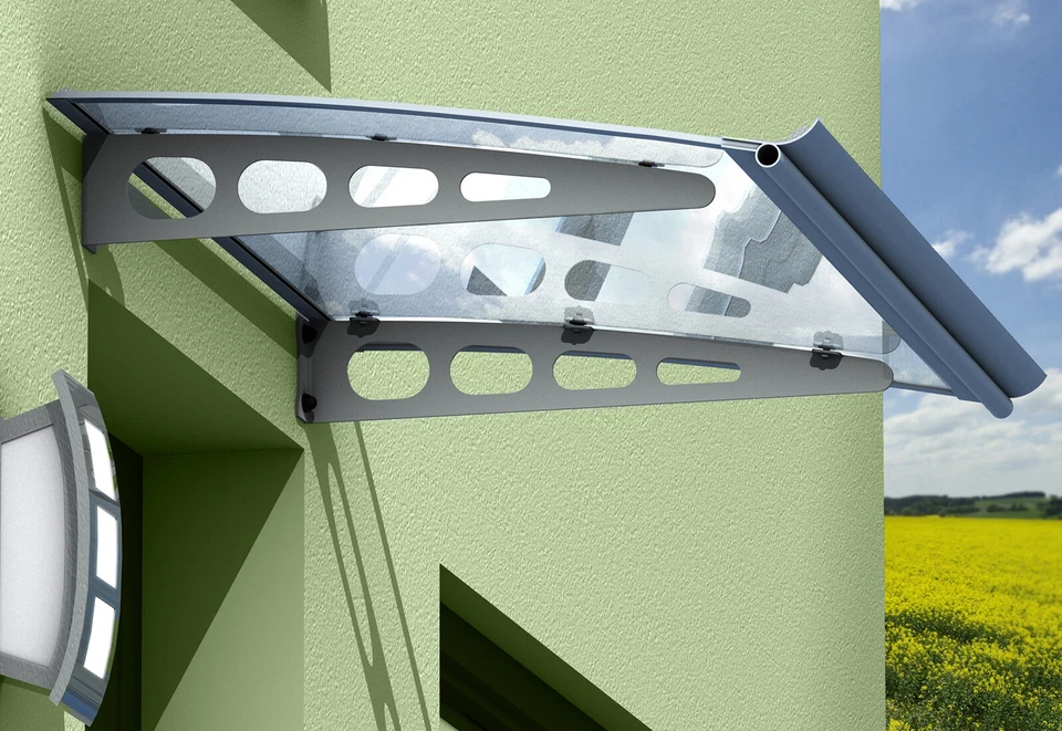 Glasvordach 120 oder 140 x 100 cm Vordach Haustürvordach Polycarbonat UV Schutz - Bild 4 von 4