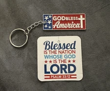Fun Express God Bless America Keychains with Psalm 33:12 Card 12 Pieces