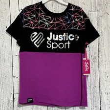 justice girls J Sport Block Tee Metallic Logo Size M 10 NWT