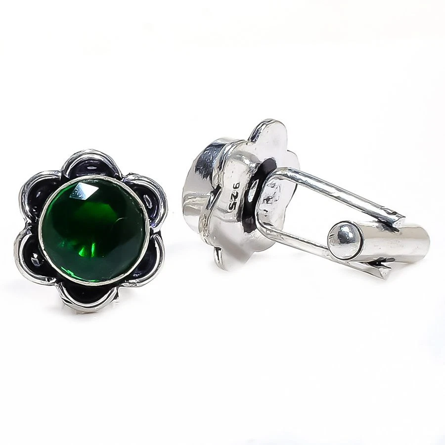Gemelos de joyería enchapados en plata con piedras preciosas de diopsido cromado para hombre T2539 T1686 Foto 2 de 4
