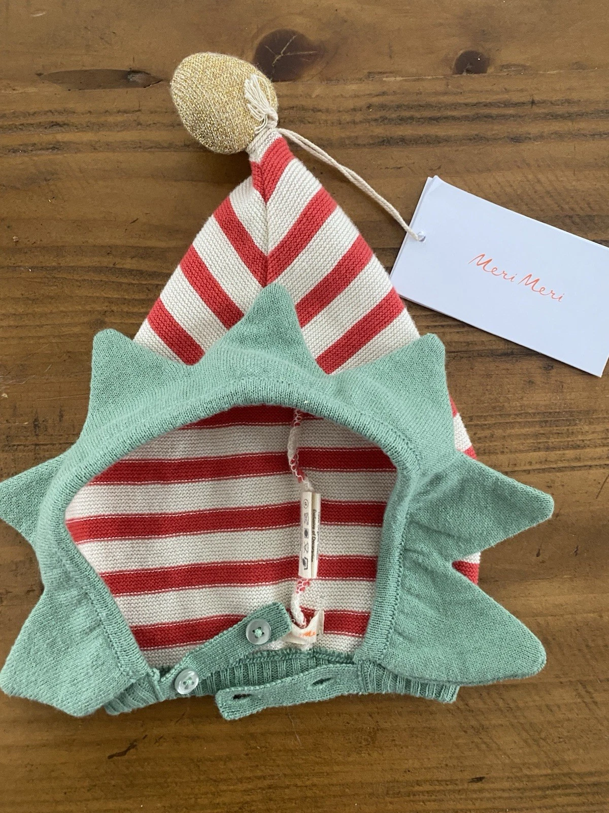 Meri Meri Santa Elf Baby Hat Knit organic Cotton Vintage Style 0-6 Months New