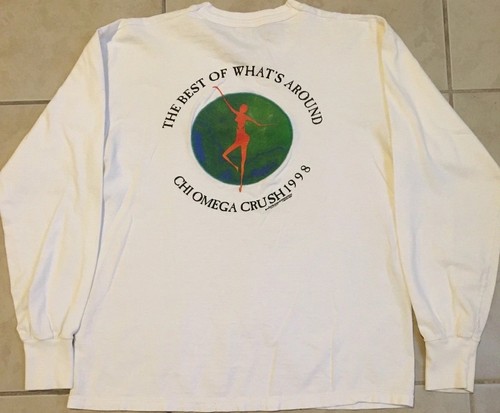 Vtg 90s SMU Chi Omega Faded Planet Earth Shirt S College Sorority Frat Grunge