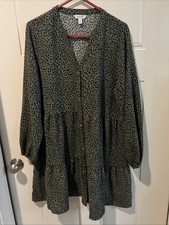 )508). Nine  West Mini Dress Womens XL Green/Black Leopard Print