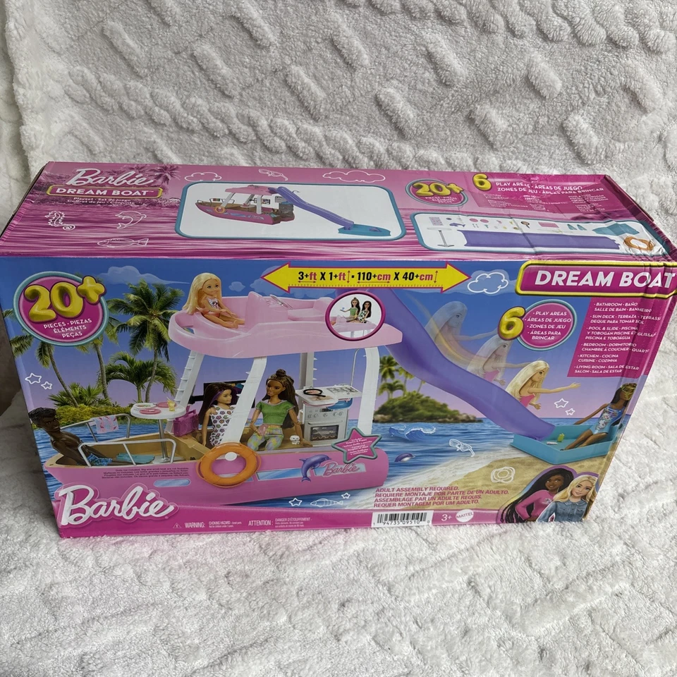 Juego Mattel Barbie Dream Boat 2022, 20+ piezas, tobogán para piscina - caja dañada HJV37 Foto 2 de 4