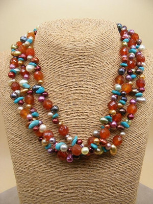 JAY KING Mine Finds ~ Vintage Triple Strand Sterling Silver & Gemstone Necklace
