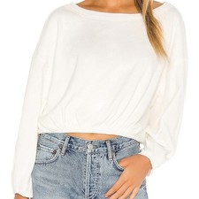 Free People We The Free Cuddle Bubble Blouse Crop Pointelle Raw Edge White M