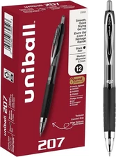 UNI-BALL uniball 207 Retractable Gel Pens Medium Point 0.7mm Black Ink 12 Pack