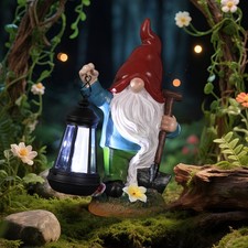 Garden Gnome Outdoor Decoration with Shovel Solar Gnomes Statue with Lantern LED