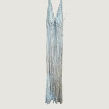 Windsor Light Blue Sequin Pearl Beaded Halter Neck Formal HC Maxi Dress XS NEW