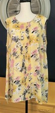 Sheer Tank Top Sleeveless Size XL Floral Yellow Pink Purple Tunic Cottage Core