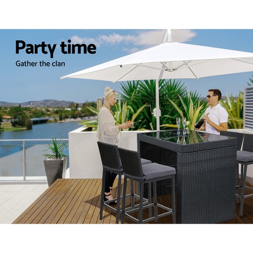 Gardeon 5-Piece Outdoor Bar Set Dining Table Stools Wicker Patio Setting - Picture 4 of 8