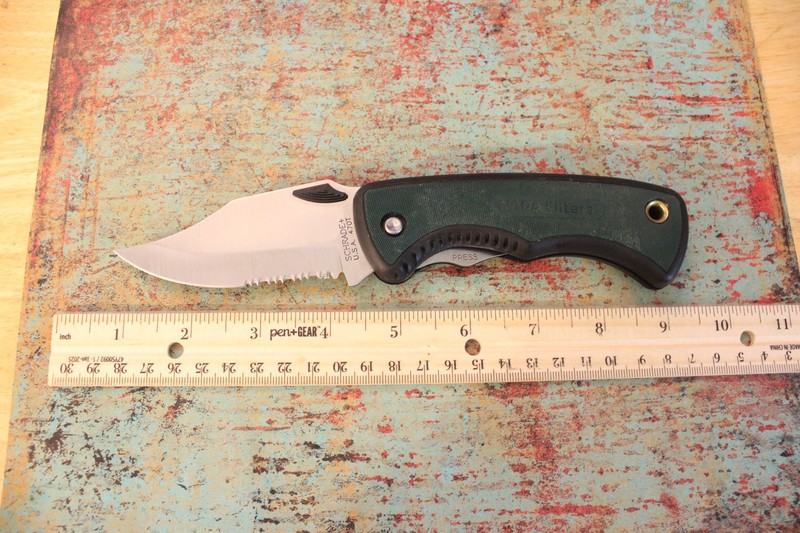 Vintage Schrade + USA OLD TIMER 47 OT Green Rubber Liner Lock Knife Stainless