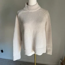 The Row XS Ivory Mock Neck Chunky Ribbed Knit Sweater Long Sleeve Minimalist