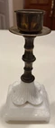 Vintage Candle Holder White Milk Glass Hobnail BASE W/BRASS CANDLE HOLDER 8.5"H