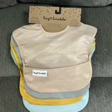 New Tiny Twinkle Mess-Proof Easy Bib, Waterproof, 5 Pack, Unisex Solid Colors