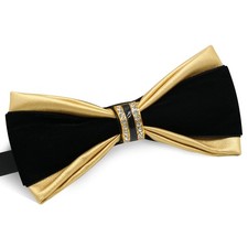 PU Leather Bowtie with Rhinestone Decoration Tuxedo Bow Ties for Men Pre-tied...
