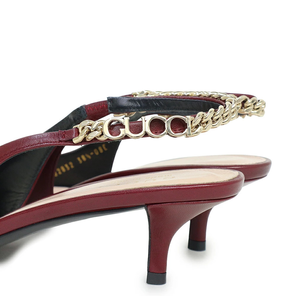 GUCCI Signoria Slingback Chain Logo Pumps Mule Sandals Shoes Shoes #38.5 25.5cm thumbnail 8