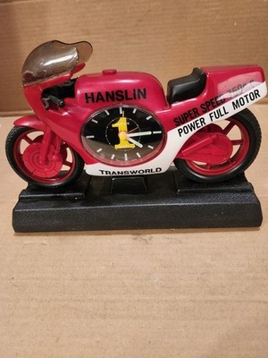 Old Vintage HANSLIN Transworld Road Racing Sport Bike Clock  Alarm Working.