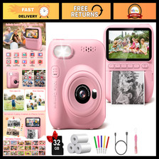 Instant Print Camera for Kids, 32MP HD 1080P, 3 Rolls Paper, Birthday Gift for A