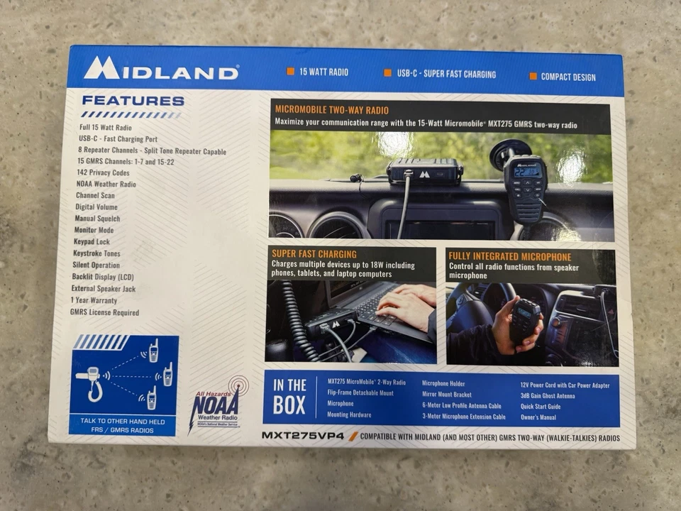 Radio walkie talkie de dos vías Midland Mtx275Vp4 negra nueva Foto 3 de 3