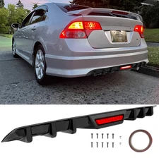 Glossy Black Rear Bumper Diffuser Lip w/ LED Light For 2006-11 Honda Civic Sedan