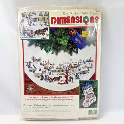 Dimensions Christmas Village Tree Skirt Counted Cross Stitch Vtg 45'' Table Cover