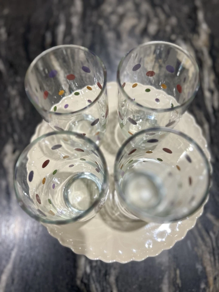 Pampered Chef Multi Coloured Spotted High Ball Glasses X 4. Excellent   - Image 4 of 4