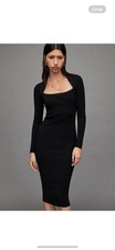 NWT All Saints size 12 Tea dress in black midi ribbed bodycon long sleeve