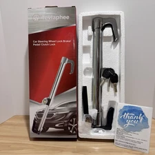 Tevlaphee Universal Steering Wheel Brake Lock Anti-Theft Car Security 3 Keys NEW