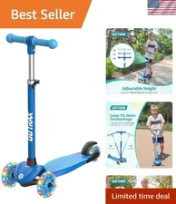 KS1 Kids Kick Scooter, LED Lighted Wheels and 3 Adjustable Height Handlebars,...