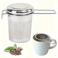 Stainless Steel Tea Filter with Folding Handle Loose Leaf Strainer with Lid*