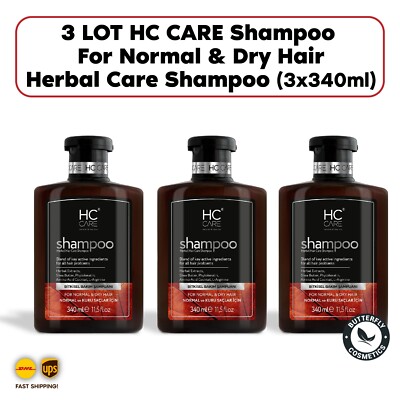 3 LOT HC CARE Shampoo For Normal & Dry Hair - Herbal Care Shampoo (3x340ml) NEW
